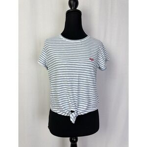 Women's Roxy SZ Small Striped Blue and White T Shirt‎ w/tie in front